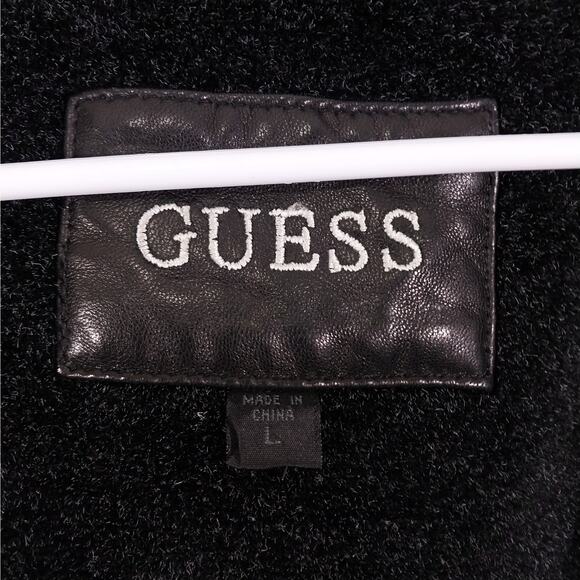 GUESS! STUNNING HOT BLACK GENUINE LEATHER STADIUM LENGTH COAT, JACKET! SZ L - Picture 11 of 12
